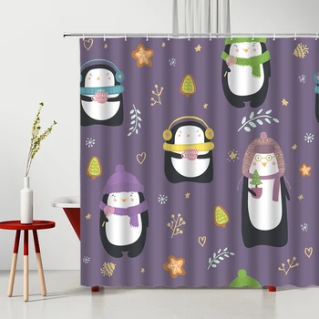 Krásne Deti Sprchový Záves Nastaviť Cartoon Kitty Penguin Widget Vaňou Dekorácie 240X180cm Fotografické Pozadie