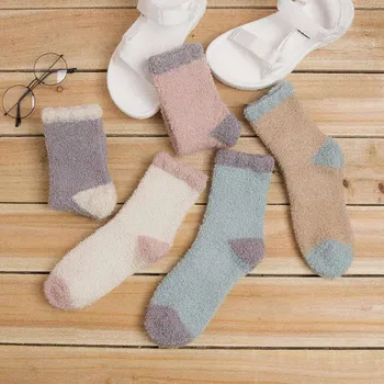 Zahusťovanie Coral Fleece Trubica Ženy Cashmere Ponožky Krásne Plyšové Udržať V Teple Spať Domov Poschodí Dámy Nohy Teplejšie Ponožky