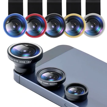 Univerzálny 3IN1 Klip-na Telefón Fotoaparátu Objektív Lentes Auta Makro Fisheye Široký Uhol Klip Pre Android Tablety IOS A Ďalšie Smartphone
