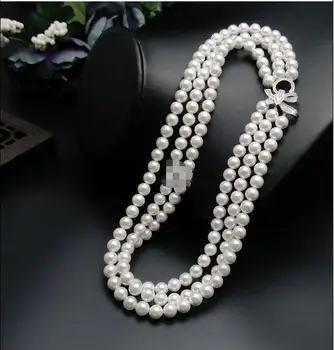 3row 8 MM Okrúhle Biele Sea shell perly náhrdelník krátke Dievčatá Darčeky Perličky Strieborné kľúčnu kosť reťazca Veľkoobchodné ceny