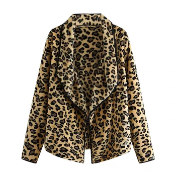 Ženy, Dámy Zimné Leopard Kabát Plyšové Zase Dole Golier, Dlhé Rukávy Módne Teplé Vesty Streetwear Žena Bunda