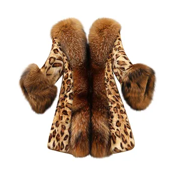 Móda Ženy Bundy Kabáty Faux Kožušiny Golier Klasické Leopard Vytlačené Stredne Dlhý Zimný Kabát, Bundu Femme Veste Abrigo Mujer 2020