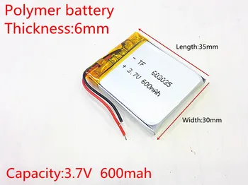 3.7 V, 600mAh 603035 Lithium Polymer Li-Po li ion Nabíjateľnú Batériu buniek Pre Mp3 MP4 MP5 GPS mobilné bluetooth