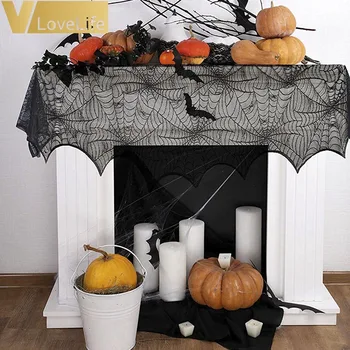 90x244cm Halloween Čiernej Čipky Pavučina Krb Plášť Šatku Kryt obrus Na Halloween Dekorácie, Party Dodávky