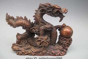 Čínsky Royal Feng Shui červená Čistý bronz Lietajú Draka Hrať Guľôčky Socha