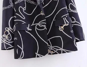 Módne Sako S Drážkou 2020 Bunda Kvetinový Tlač Vyhovovali Jar Vrchné Oblečenie Office Lady Práce Kabát Jediného Tlačidla Ženy Oblečenie