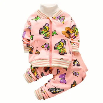 Nové Baby Girl Jar Jeseň Oblečenie Set Sa Dieťa Motýľ Tlač Roztomilý Tričko + Nohavice Deti Hrubé Kapucňou Bavlna Vyhovovali Nastaviť