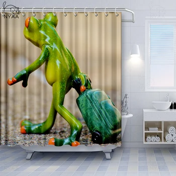 Kvalitné Sprchové Závesy Zábavné Žaba Kúpeľňa Záclony Moderný Jednoduchý Štýl Domáce Dekorácie Vodotesný S 12 Plastové Háčiky