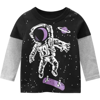 2020 jar nové detské oblečenie Chlapčenské dlhý rukáv cartoon astronaut vzor t-shirt detské oblečenie detské top
