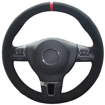 Čierny Semišový Červená Značka Auta Volant, Kryt pre Volkswagen VW Gol Tiguan Passat B7 Passat CC Touran Jetta Mk6