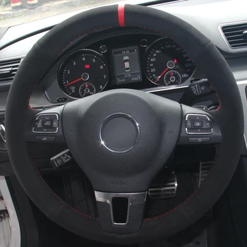 Čierny Semišový Červená Značka Auta Volant, Kryt pre Volkswagen VW Gol Tiguan Passat B7 Passat CC Touran Jetta Mk6