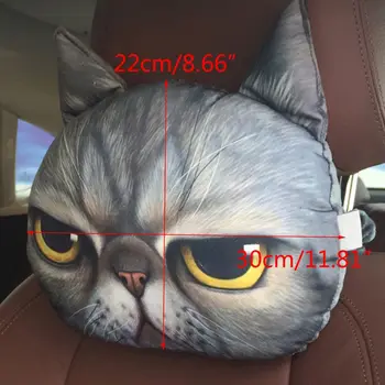 3D Vytlačené Mačka tvár Auto opierky hlavy Neck Zvyšok Krčný Vankúš S uhlím T8WF