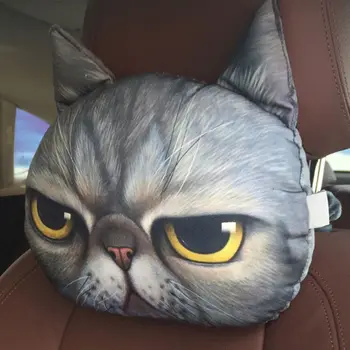 3D Vytlačené Mačka tvár Auto opierky hlavy Neck Zvyšok Krčný Vankúš S uhlím T8WF