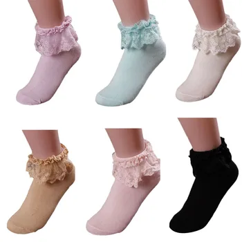 Očarujúce ponožka Ženy Vintage Čipky Prehrabať Naberaný Členkové Ponožky Princezná Dievča Bavlna krátke Ponožky vysokej kvality skarpetki