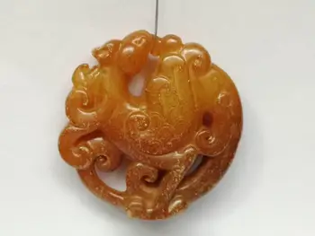 YIZHU CULTUER UMELECKÉ Zbierky Starých Čínskych Jade Strane Rezbárstvo Sľubný Phenix Socha Prívesok Amulet