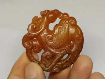 YIZHU CULTUER UMELECKÉ Zbierky Starých Čínskych Jade Strane Rezbárstvo Sľubný Phenix Socha Prívesok Amulet