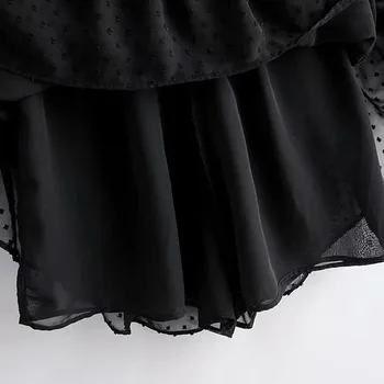 Elegantné Dlhé Šifón Tričko Black Hrnuli Dot Krátke Šaty Dámske Sexy Vidieť-cez Plus Veľkosť Womens Prehrabať Topy A Blúzky Jar