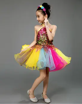 Dievčatá Tanečné Kostýmy Salsa Flitrami Moderných Tanečných Kostýmov, Dance Girl Dress Dancewear Tanečné Šaty Dievča Fáze Kostýmy pre Deti
