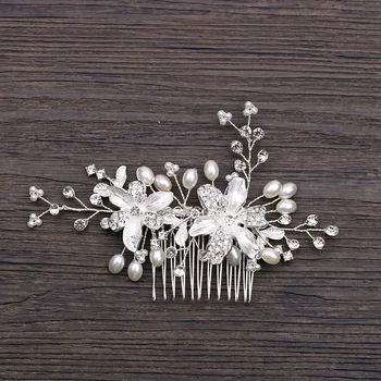 Medený Drôt Kvet Crystal Pearl Leaf Svadobné Vlasy, Šperky Kúzlo Kvetinový Svadobné Vlasy, Hrebene Ženy Strany Svadobné Doplnky Do Vlasov