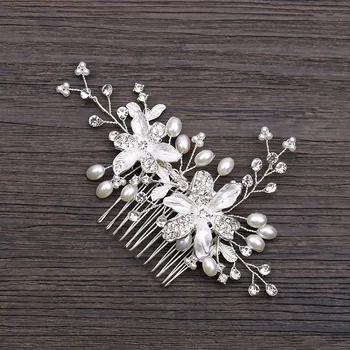 Medený Drôt Kvet Crystal Pearl Leaf Svadobné Vlasy, Šperky Kúzlo Kvetinový Svadobné Vlasy, Hrebene Ženy Strany Svadobné Doplnky Do Vlasov