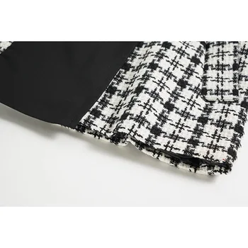 Black Zákopy Srsti Žien Jeseň Oblečenie 2020 Nové Tweed Koberčeky Patchwork Pás Bunda