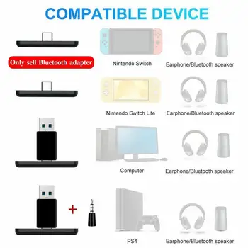 Bezdrôtový USB/Typ-C Bluetooth Adaptér Pre Nintendo Prepínač Audio Prijímač, vysielač Pre Konzoly PS4 Prevodník Pre PC