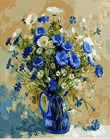 Cioioil-T134 Modrá váza, kvet obrázok maľovanie podľa čísel, umelecké plátno, maľovanie na home decor