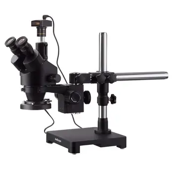 AmScope 3,5 X-180X Black Trinocular Stereo Zoom Mikroskopom na Jedno Rameno Boom Stojan + Krúžok Fluorescenčné Svetlo + 3MP USB2.0 Fotoaparát