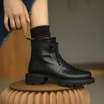 Asumer 2020 veľká veľkosť 43 najnovšie hrubé dno ležérne topánky ženy originálne kožené členkové topánky šnurovacie zip Motocykel Topánky žena