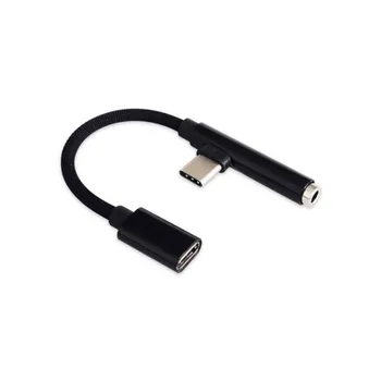 2 v 1 90 Stupňov USB 3.1 Typ C pre USB -C 3,5 mm Jack Audio Aux Kábel Mobilný Telefón, Slúchadlá Slúchadlá Sync Nabíjací Kábel Adaptéra