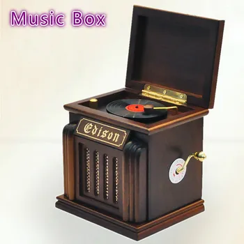 Kreatívne Drevené Record Player Music Box Na Odoslanie Muţi a Ţeny Priatelia Narodeniny Music Box Nový Rok Milenca Darček Domáce Dekorácie