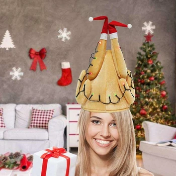 Nové kreatívne unisex Vianočné turecko klobúk LED svetlo string pečené morčacie klobúk holiday party party klobúk