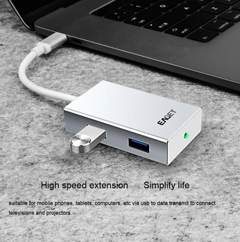 4-Port USB-C, USB 3.0, Hliníkové Prenosné Dátové centrum pre Macbook Pro, USB Flash Disky a Ďalšie Zariadenia,