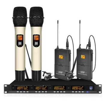 Kovové 4-kanál, UHF wireless microphone system s 4 konferenčné mikrofóny pre konferenčná miestnosť prezentácie