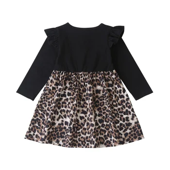 Jeseň, Baby, Dievčatá, Deti Šaty Šaty s Dlhým Rukávom Bavlna Šaty Bežné Baby Deti Leopard Tlač Princezná Šaty Vybavy 1-6T