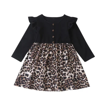 Jeseň, Baby, Dievčatá, Deti Šaty Šaty s Dlhým Rukávom Bavlna Šaty Bežné Baby Deti Leopard Tlač Princezná Šaty Vybavy 1-6T