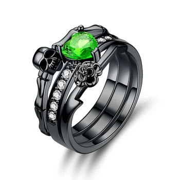 Punk Lebka Červená Zelená CZ Promise Ring pre Ženy Módne Svadobné Valentín Šperky Darček Dropshipping
