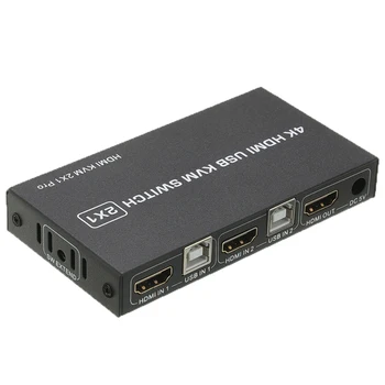 HDMI USB KVM 4K Switcher Splitter 2 Port pre Zdieľanie Monitor Klávesnica Myš Adaptívne EDID/HDCP Dešifrovanie