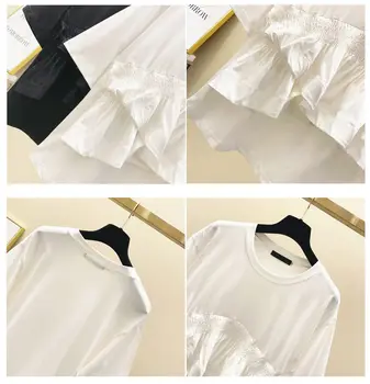 Flounced Posádky Krku Čistej Bavlny-Krátke rukávy T-shirt dámske 2021 Letné Nosenie kórejský štýl Voľné-Fit Tričko Študentov Topy Čaj