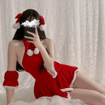 Ženy Sexy Špagety Popruh Čipky Červené Zamatové Šaty Vianoce Vianoce Priehľadnej Bielizni Nightgowns