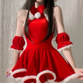 Ženy Sexy Špagety Popruh Čipky Červené Zamatové Šaty Vianoce Vianoce Priehľadnej Bielizni Nightgowns