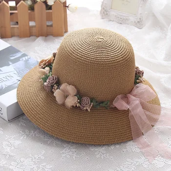 Mingjiebihuo Jednoduché roztomilý lady lete kórejský slnko klobúk idylické sladké veniec dovolenku dovolenku pláž hat skladacia žena