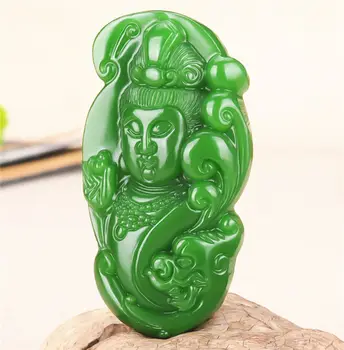 LETSFUN Jemné Šperky Prírodné Zelené Ručne vyrezávané Čínsky Hetian Jaspis guanyin Prívesok + Lano Náhrdelník Doprava Zadarmo
