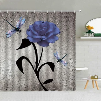 Romantické Ruže Motýľ Spopod Sprchový Záves Multi-farebný Kvet Zen Stone Waterdrop Pozadie Kúpeľňa Decor Dievča Záclony