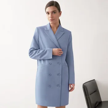 Fanco 2020 Nové Elegantné Ženy Vyhovovali Šaty Dvojité Breasted Jeseň Zimné Móda Rovno Dlhý Rukáv Pevné Farba Vestidos Nadrozmerná