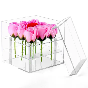 Nové Módne Priehľadný Akrylový Ruže Kvet Box Make-Up Organizátor Kozmetické Nástroje Držiteľ Kvet Darčeka Pre Priateľku, Manželku, S Vekom