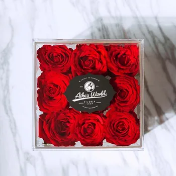Nové Módne Priehľadný Akrylový Ruže Kvet Box Make-Up Organizátor Kozmetické Nástroje Držiteľ Kvet Darčeka Pre Priateľku, Manželku, S Vekom