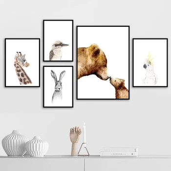 Medveď Zajaca Žirafa Papagáj Zvieratá, portrét Wall Art Plátno na Maľovanie Nordic Plagáty & Vytlačí obrazov na Stenu Pre Obývacia Izba Dekor