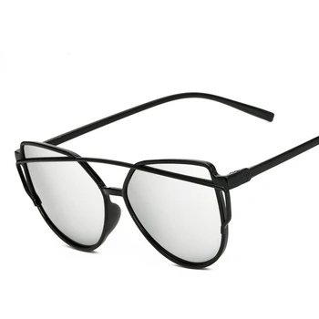 2019 Módne Žien Farba Luxusný Byt Top Cat Eye slnečné Okuliare Elegantné de sol mužov Twin Beam nadmerné Slnečné okuliare UV400 Gafas