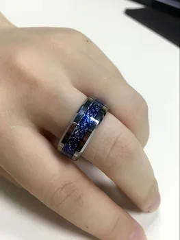8 mm Karbid Volfrámu Prsteň Strieborný Meteorit Vložka Blue Keltské Dragon Snubné prstene Pánske Vintage Šperky pre Dámy